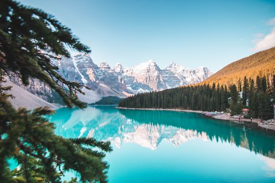 Spring lake with calm morning water